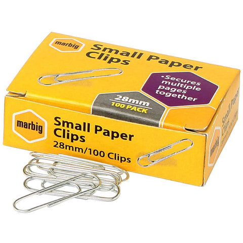 PAPER CLIPS - SMALL (28MM) - BOX OF 100 CHROME