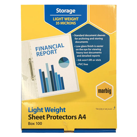 SHEET PROTECTORS A4 LIGHT WEIGHT - BOX OF 100 CLEAR
