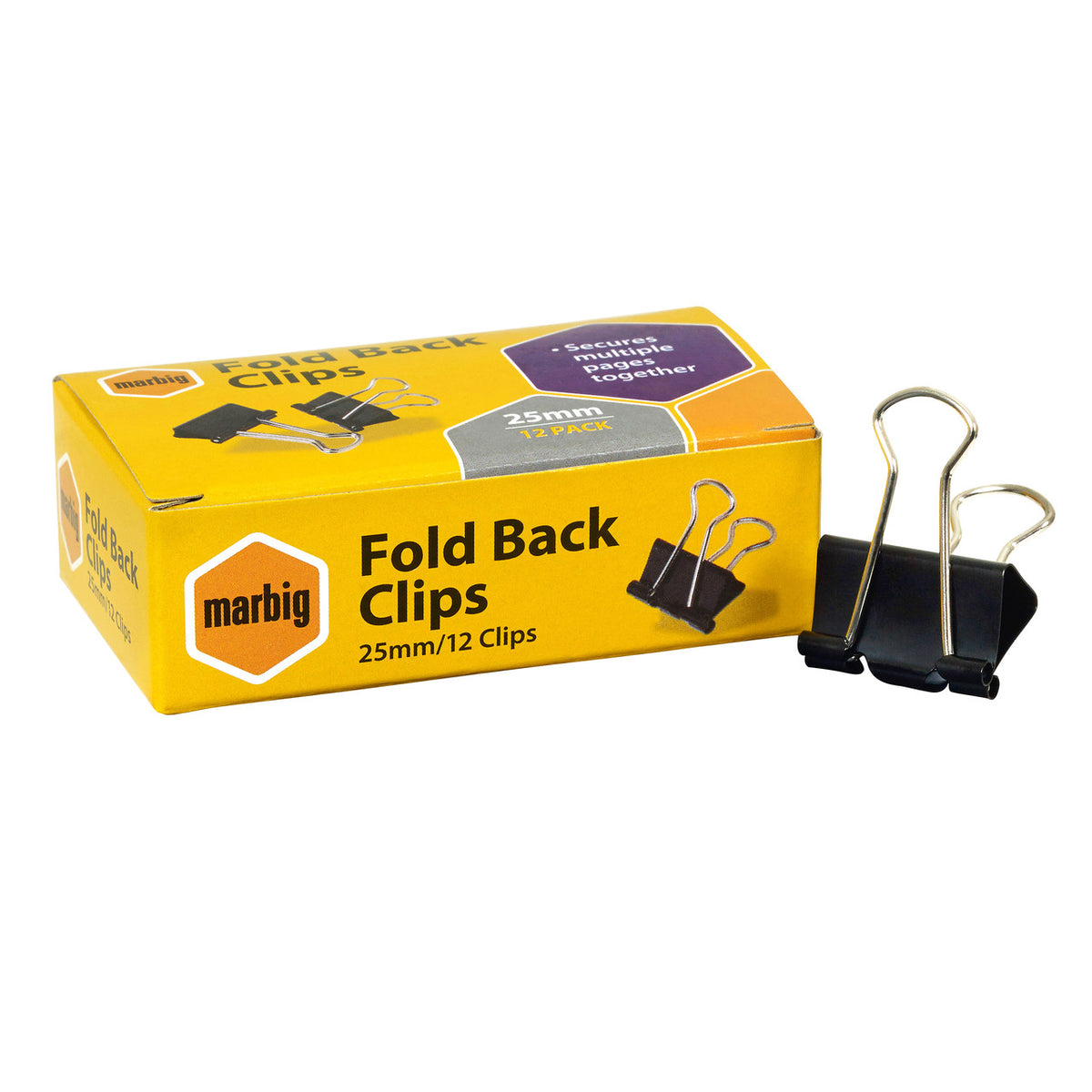 FOLD BACK CLIPS - 25MM (1INCH) BLACK BOX OF 12