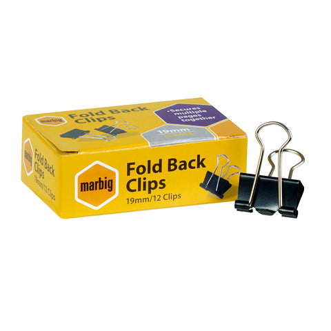 FOLD BACK CLIPS - 19MM (3/4INCH) BLACK BOX OF 12