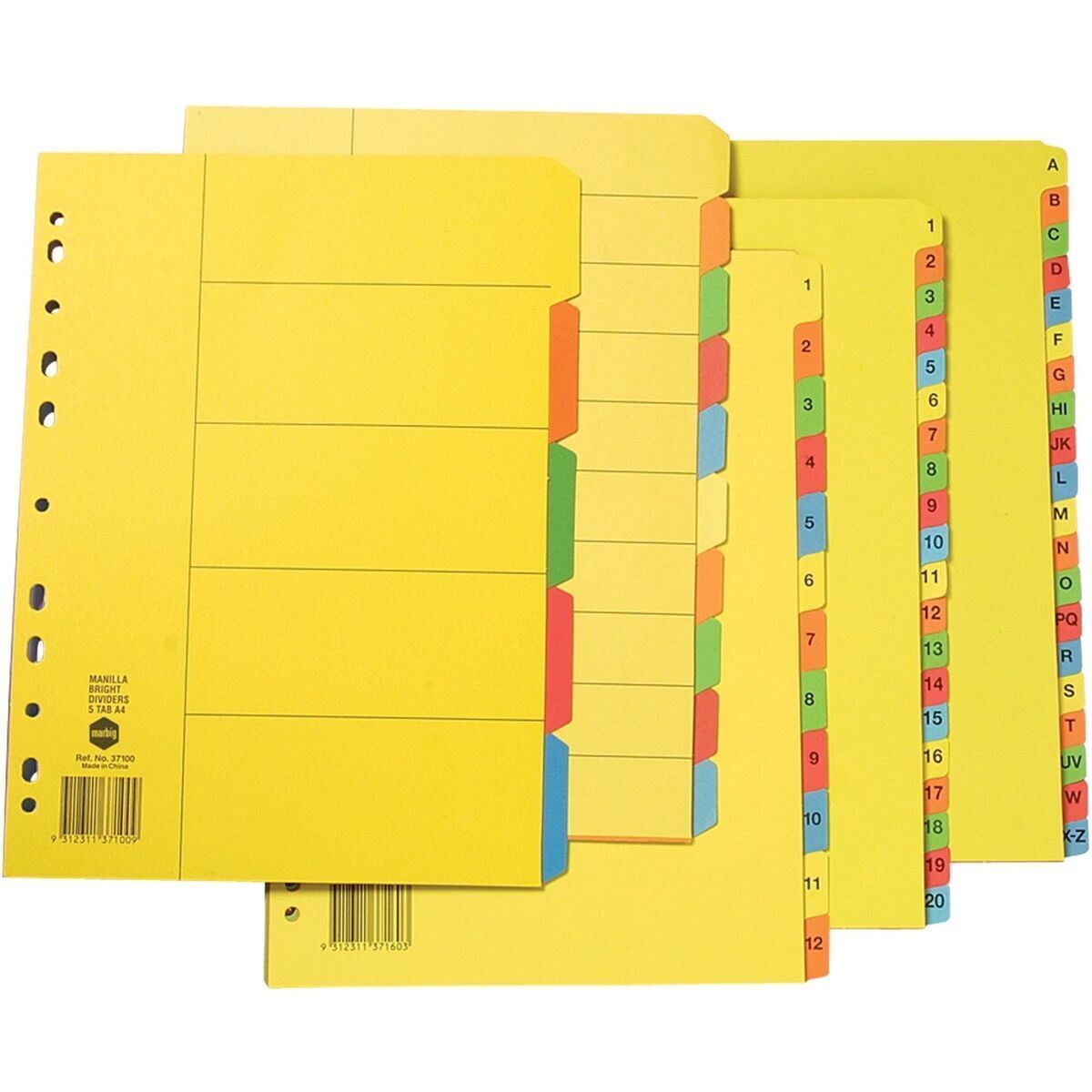 Marbig Manilla Bright Dividers A4 10 Tab Multi colour